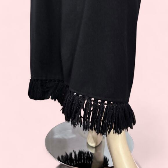 Black Vintage 80s Fringed‎ Hem High Waisted Maxi Skirt Size Small - Picture 5 of 10